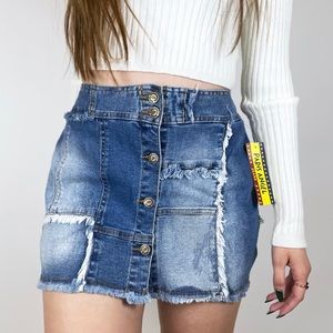 Vintage NWT Y2K Patchwork Denim Button Front Mini Skirt